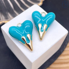 Подвеска сердце бирюзовая эмаль, цвет золото 24х19 мм