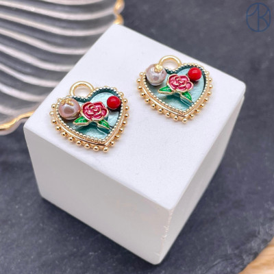 Подвеска сердце бирюзовый перламутр, цвет золото 20 мм