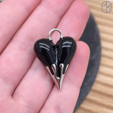 Подвеска сердце черная эмаль, цвет серебро 27 мм