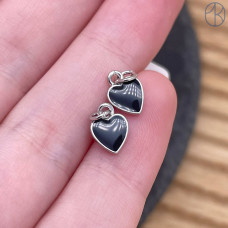  Подвеска сердце черная эмаль, цвет серебро 9 мм 