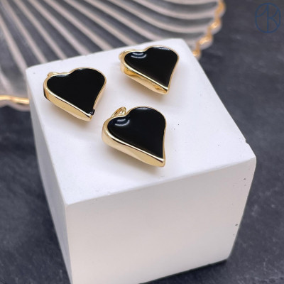 Подвеска сердце черная эмаль, цвет золото 16х14 мм