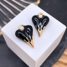 Подвеска сердце черная эмаль, цвет золото 21 мм