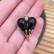 Подвеска сердце черная эмаль, цвет золото 27 мм