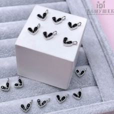 Подвеска сердце черные цирконы, цвет серебро 9 мм 