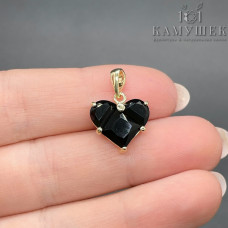 Подвеска сердце черные цирконы, цвет золото 14,5х14 мм