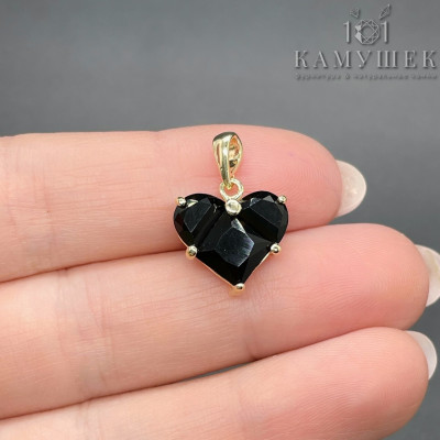 Подвеска сердце черные цирконы, цвет золото 14,5х14 мм