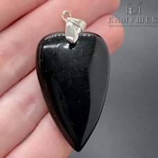 Подвеска сердце черный агат, цвет серебро 25х40 мм