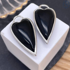 Подвеска сердце черный агат, цвет серебро 30х12 мм