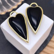 Подвеска сердце черный агат, цвет золото 30х12 мм