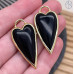 Подвеска сердце черный агат, цвет золото 30х12 мм