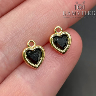 Подвеска сердце черный циркон, цвет золото