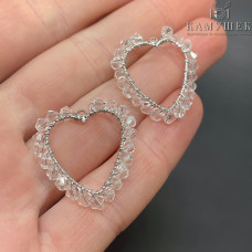 Подвеска сердце чешское стекло, цвет серебро 26х25 мм