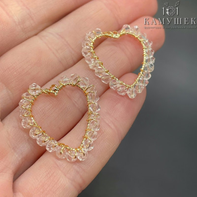 Подвеска сердце чешское стекло, цвет золото 26х25 мм