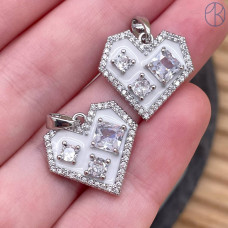 Подвеска сердце циркон белая эмаль, цвет серебро 12 мм