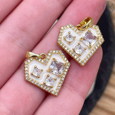 Подвеска сердце циркон белая эмаль, цвет золото 12 мм