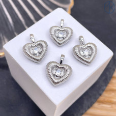 Подвеска сердце циркон, цвет серебро 12 мм 