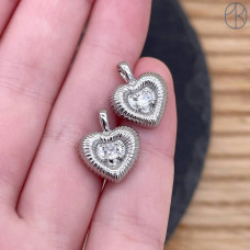 Подвеска сердце циркон, цвет серебро 12 мм 