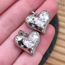 Подвеска сердце циркон, цвет серебро 18 мм 