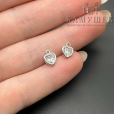 Подвеска сердце циркон, цвет серебро 6х8 мм