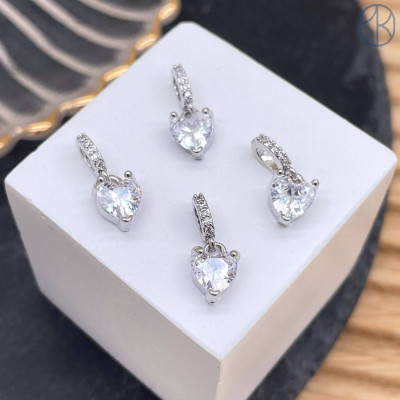 Подвеска сердце циркон, цвет серебро 7 мм