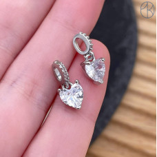 Подвеска сердце циркон, цвет серебро 7 мм