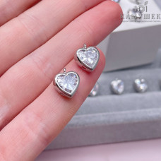 Подвеска сердце циркон, цвет серебро 9х12 мм
