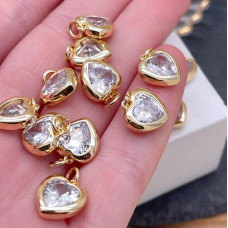 Подвеска сердце циркон, цвет золото 11 мм