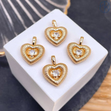 Подвеска сердце циркон, цвет золото 12 мм 