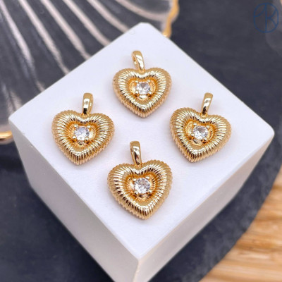 Подвеска сердце циркон, цвет золото 12 мм 
