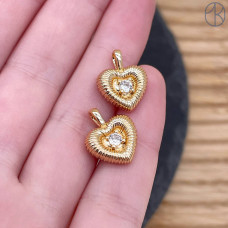 Подвеска сердце циркон, цвет золото 12 мм 