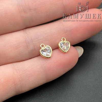 Подвеска сердце циркон, цвет золото 6х8 мм