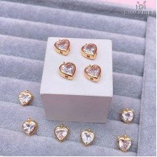 Подвеска сердце циркон, цвет золото 9х12 мм