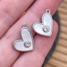 Подвеска сердце циркон перламутр, цвет серебро 12 мм