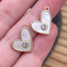 Подвеска сердце циркон перламутр, цвет золото 12 мм