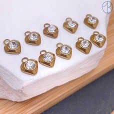 Подвеска сердце циркон сталь 9 мм, цвет золото 