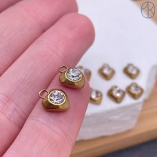 Подвеска сердце циркон сталь 9 мм, цвет золото 