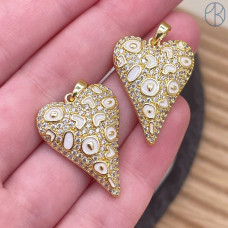 Подвеска сердце цирконы белая эмаль, цвет золото 24 мм 