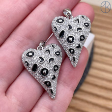 Подвеска сердце цирконы черная эмаль, цвет серебро 24 мм 