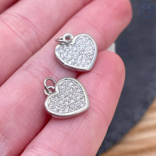 Подвеска сердце цирконы, цвет серебро 12,5 мм
