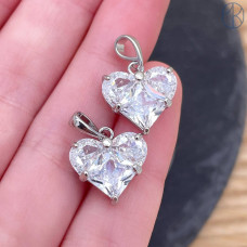 Подвеска сердце цирконы, цвет серебро 14,5х14 мм 