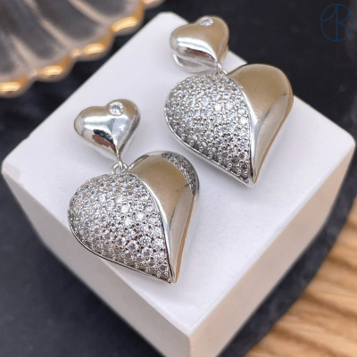 Подвеска сердце цирконы, цвет серебро 19 мм 