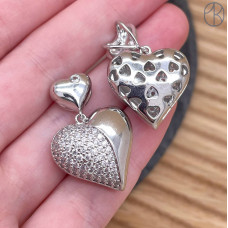 Подвеска сердце цирконы, цвет серебро 19 мм 