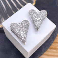 Подвеска сердце цирконы, цвет серебро 19х24 мм