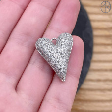 Подвеска сердце цирконы, цвет серебро 19х24 мм