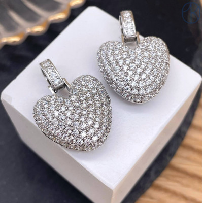 Подвеска сердце цирконы, цвет серебро 20 мм 