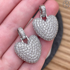 Подвеска сердце цирконы, цвет серебро 20 мм 