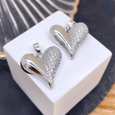 Подвеска сердце цирконы, цвет серебро 20 мм 