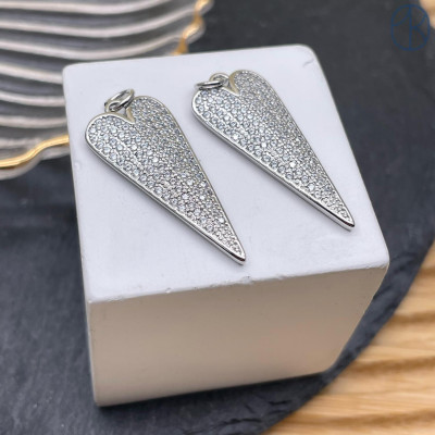 Подвеска Сердце цирконы, цвет серебро 34х15 мм