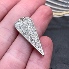 Подвеска Сердце цирконы, цвет серебро 34х15 мм