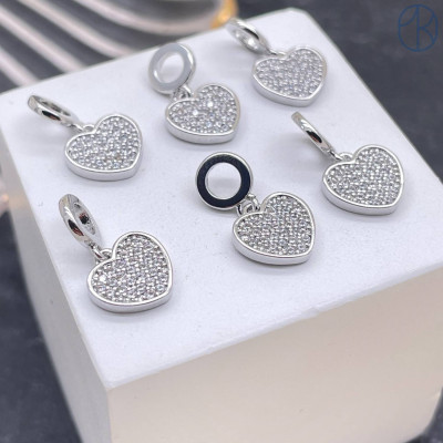 Подвеска сердце цирконы, цвет серебро 8 мм 